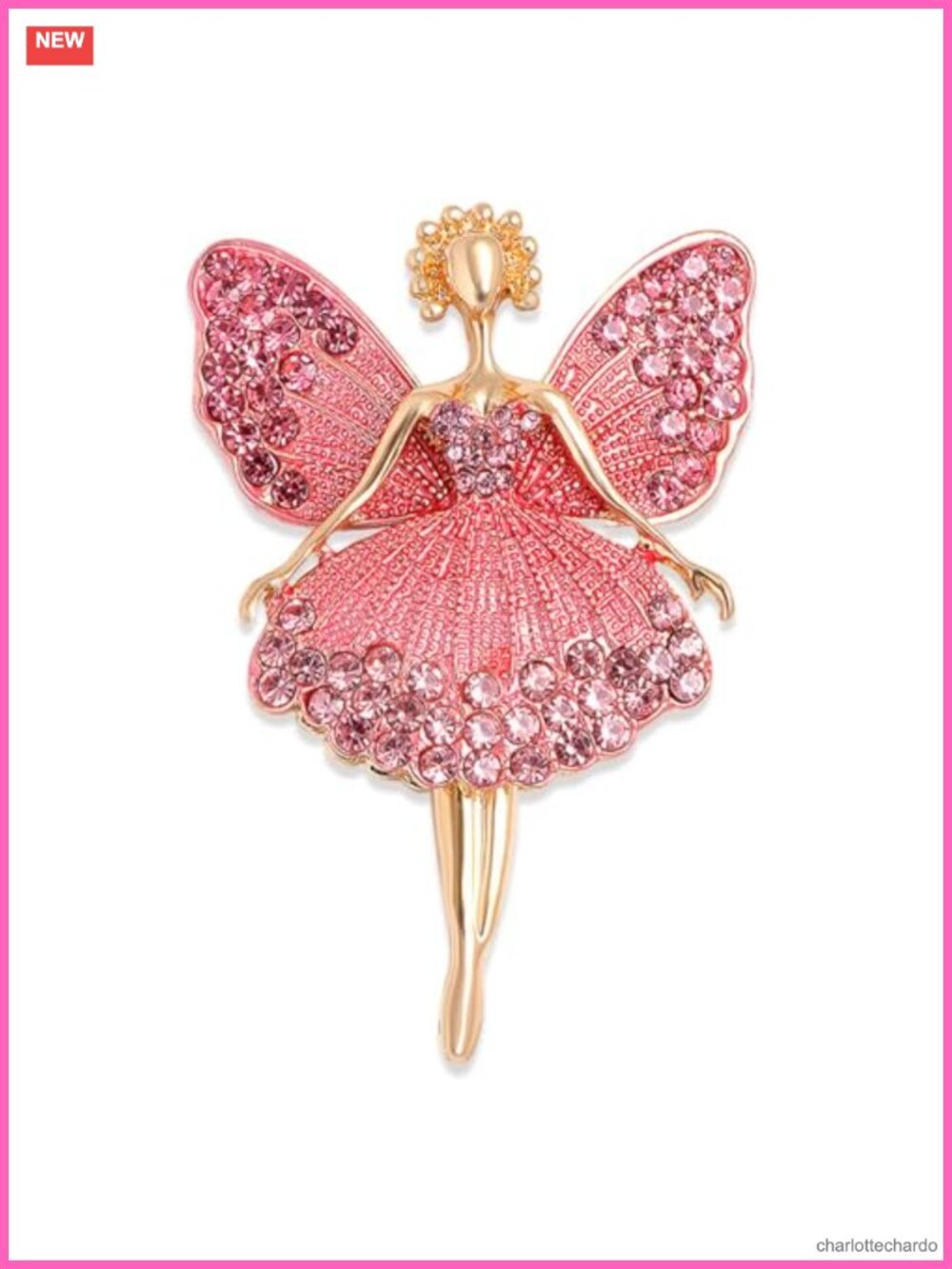 Crystal Rhinestone Ballerina Brooch with Angel Wings Pin for Dance Recital